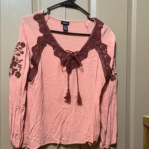 Rue21 Pink and Burgundy Lace Accent Blouse